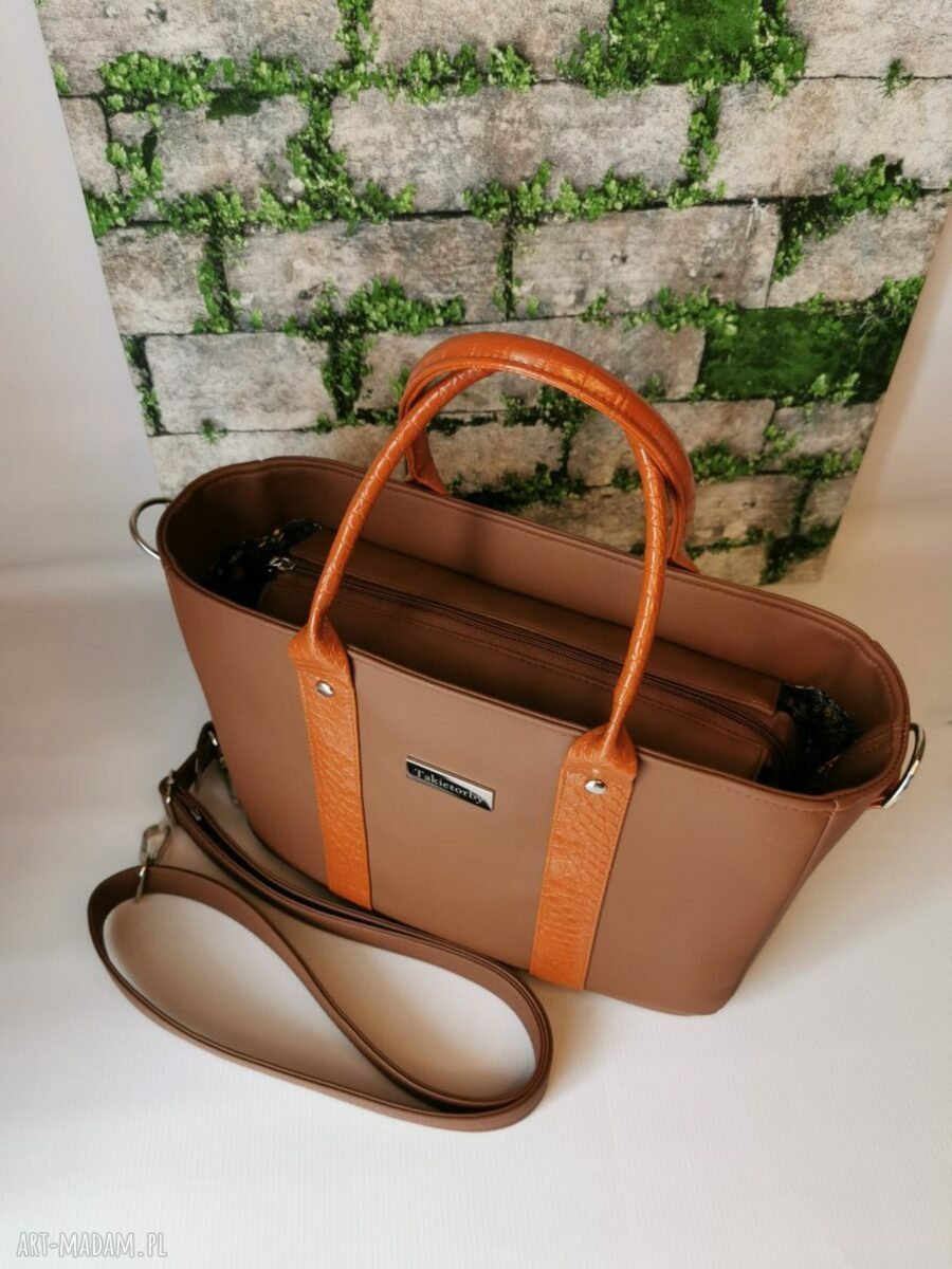 Torebka damska Sara na ramię - shopper A4 z brązowej ekoskóry