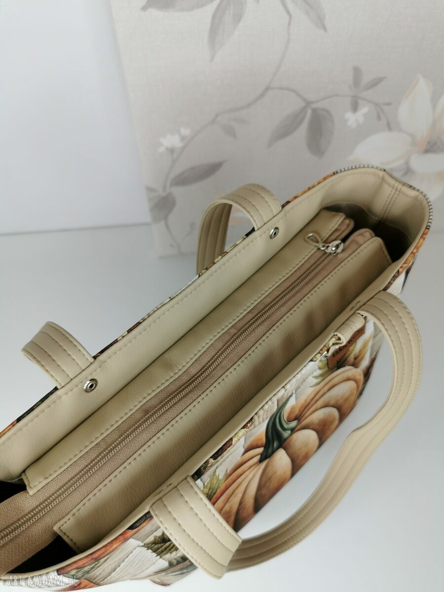 Torebka damska shopper na ramię Dynia patchwork - zamykana na zamek