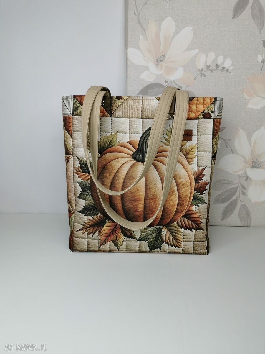 Torebka damska shopper na ramię Dynia patchwork - zamykana na zamek