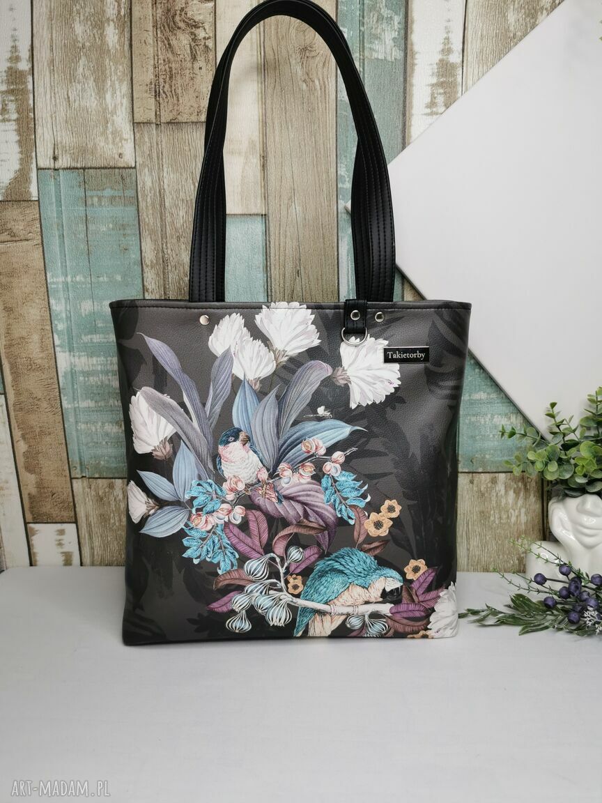 Torebka damska shopperka na ramię - pojemna A4, polski produkt handmade
