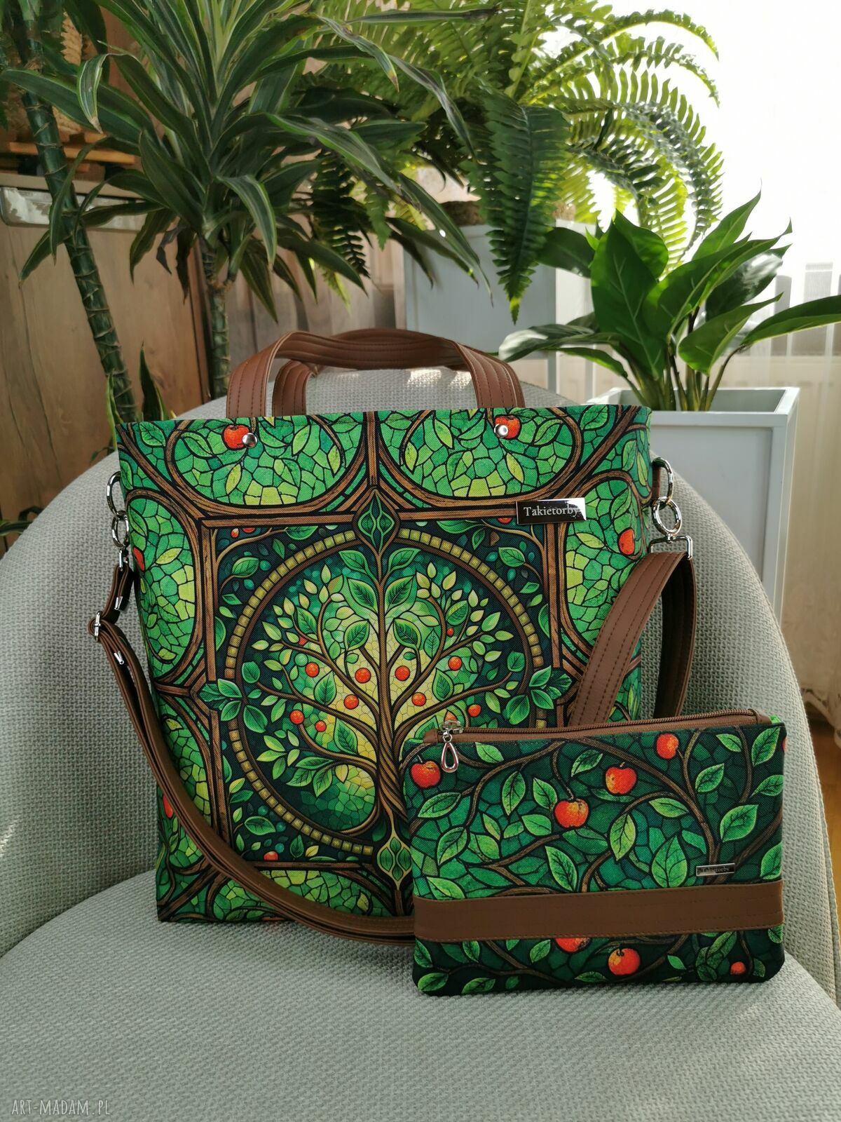 Torebka damska shopperka na ramię A4 z kosmetyczką - wodoodporna handmade, w zestawie