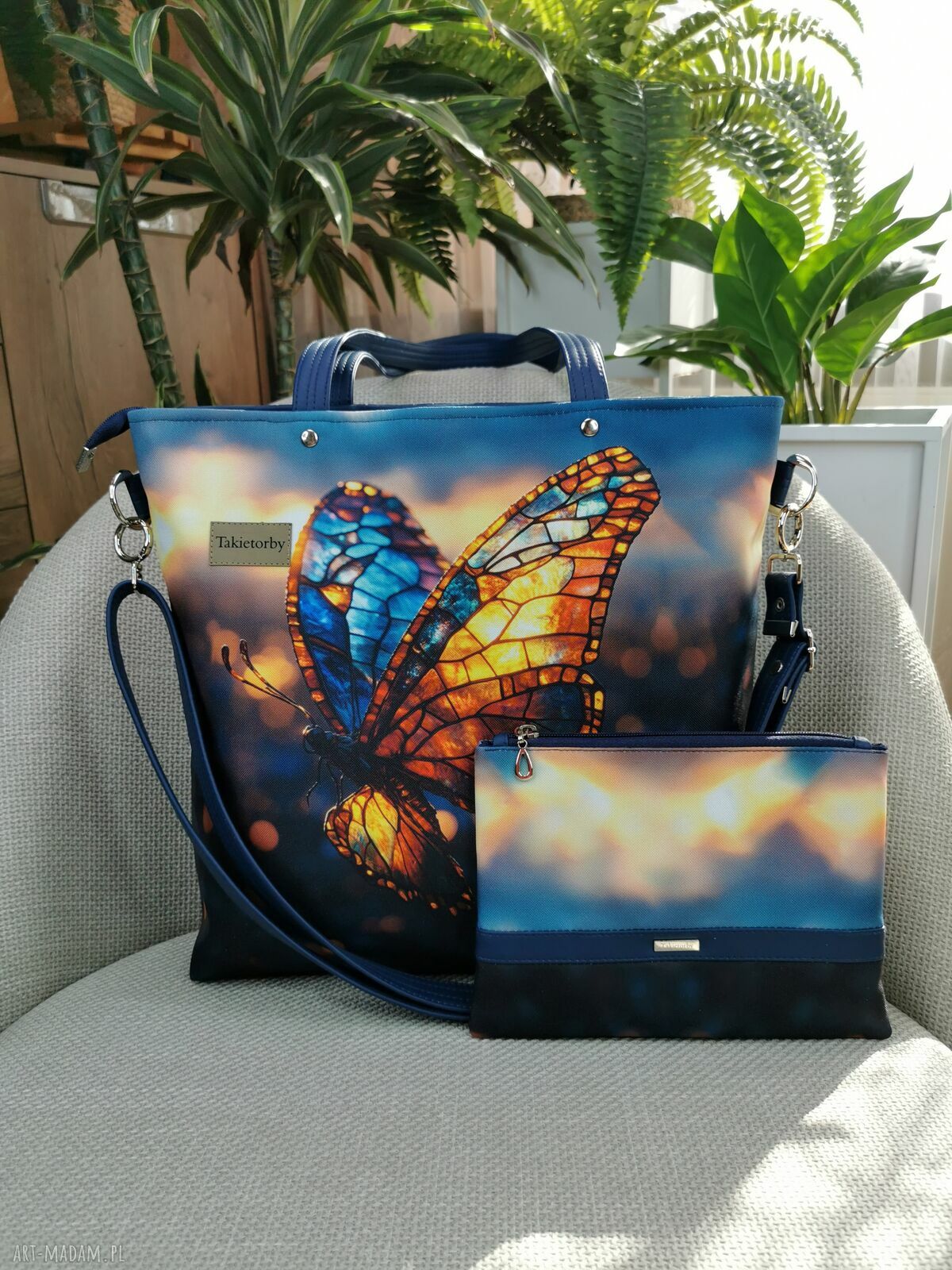 Torebka damska shopperka z kosmetyczką - motyl