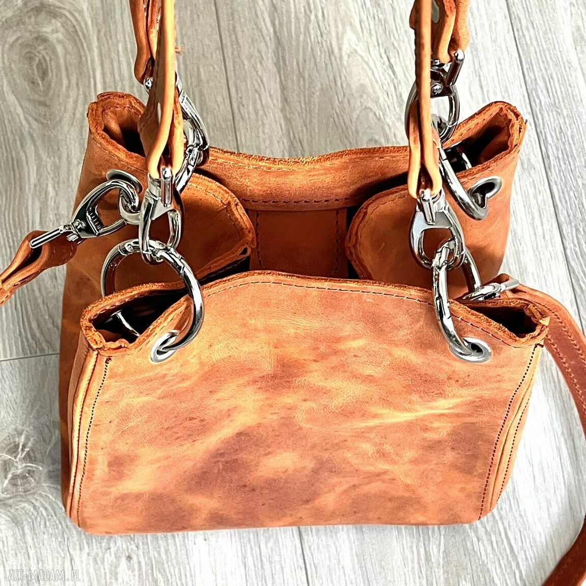 na ramię: Torebka damska skórzana w kolorze pomarańczy. handmade