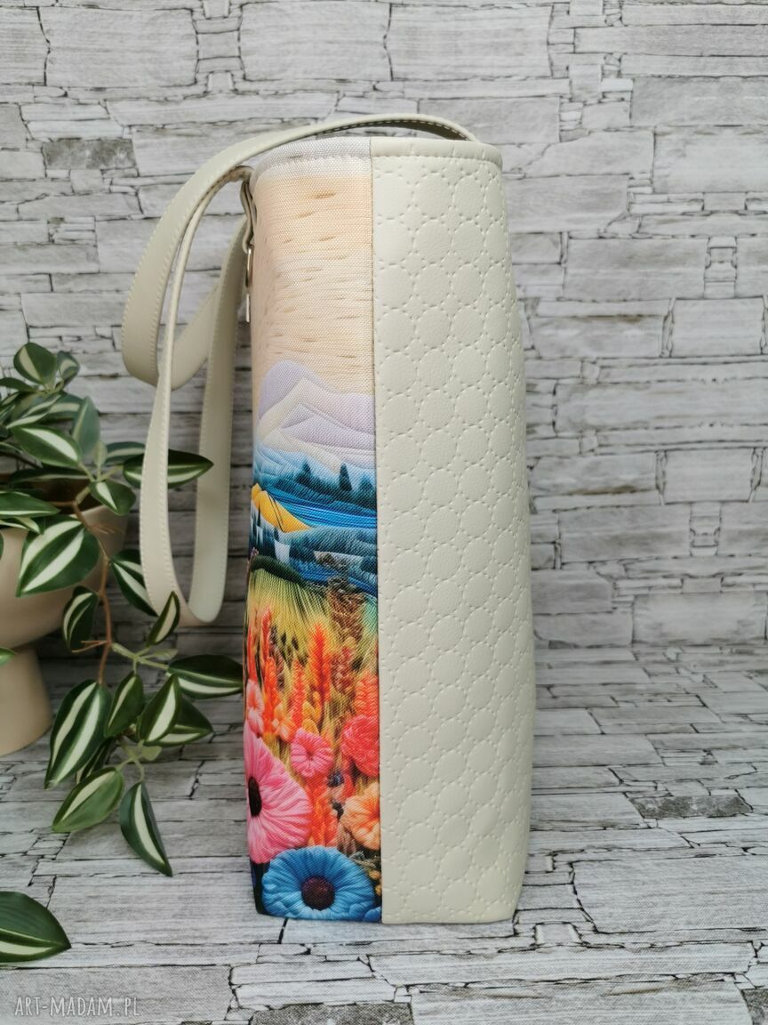 Pojemna handmade shopperka damska na ramię Pejzaż 4 - mieści A4