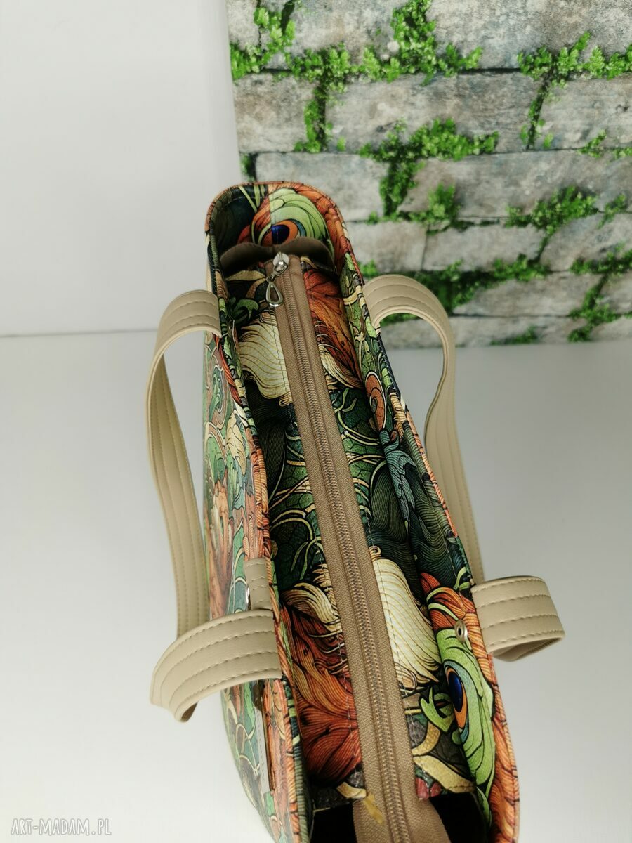 Torebka damska shopper bag na ramię w koty - ekoskóra kaletnicza, zamykana na zamek (A4)