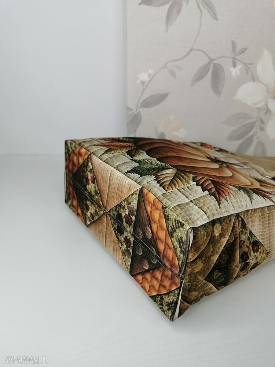 Torebka damska shopper na ramię Dynia patchwork - zamykana na zamek