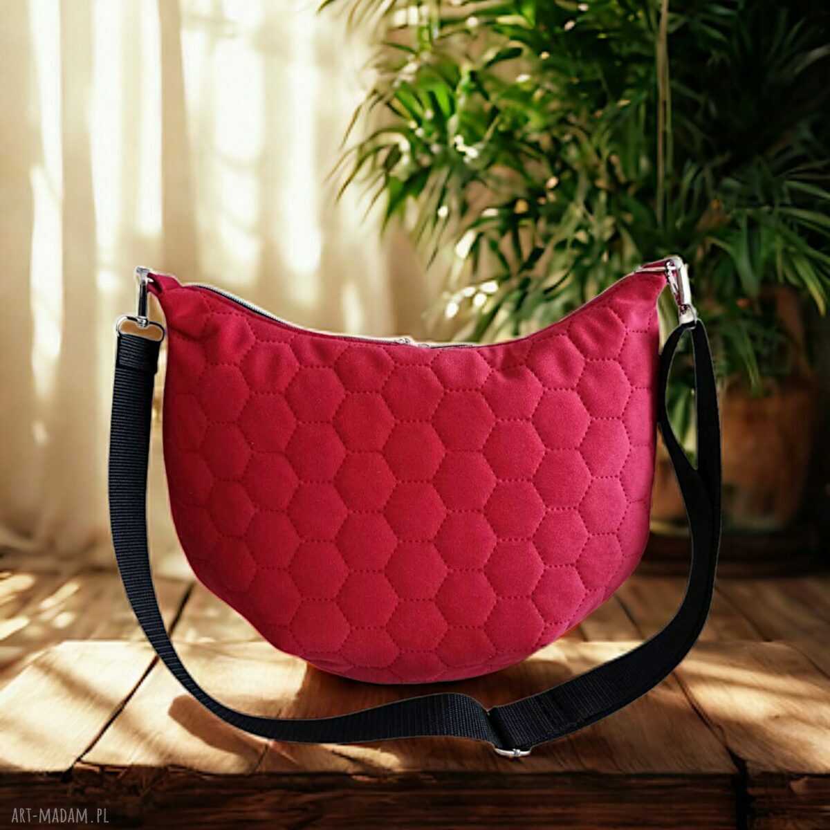 Torebka damska pikowana Hobo velvet bordo T01-H001 - na ramię i listonoszka