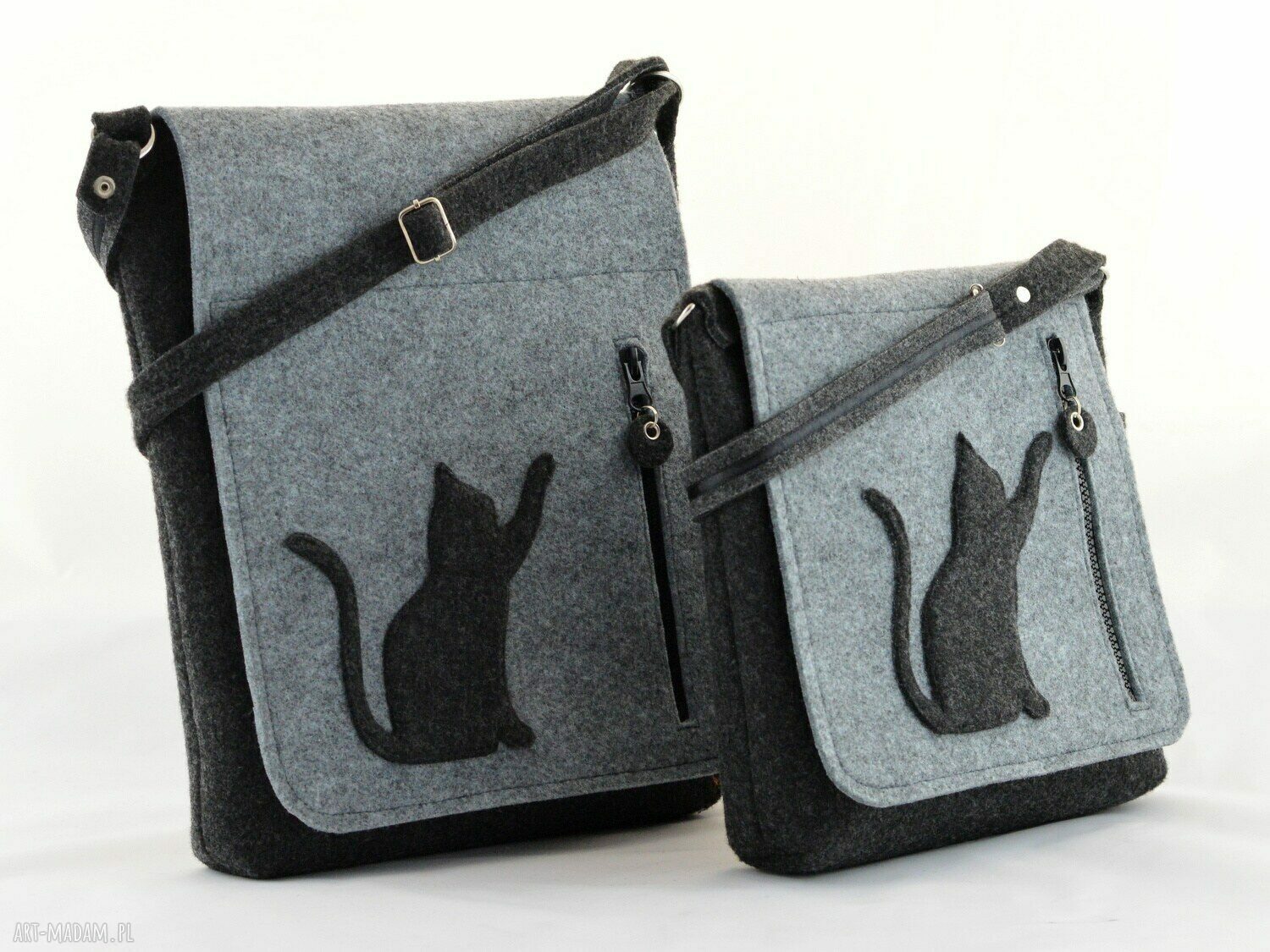 Torebka filcowa duża listonoszka z kotkiem HandMade
