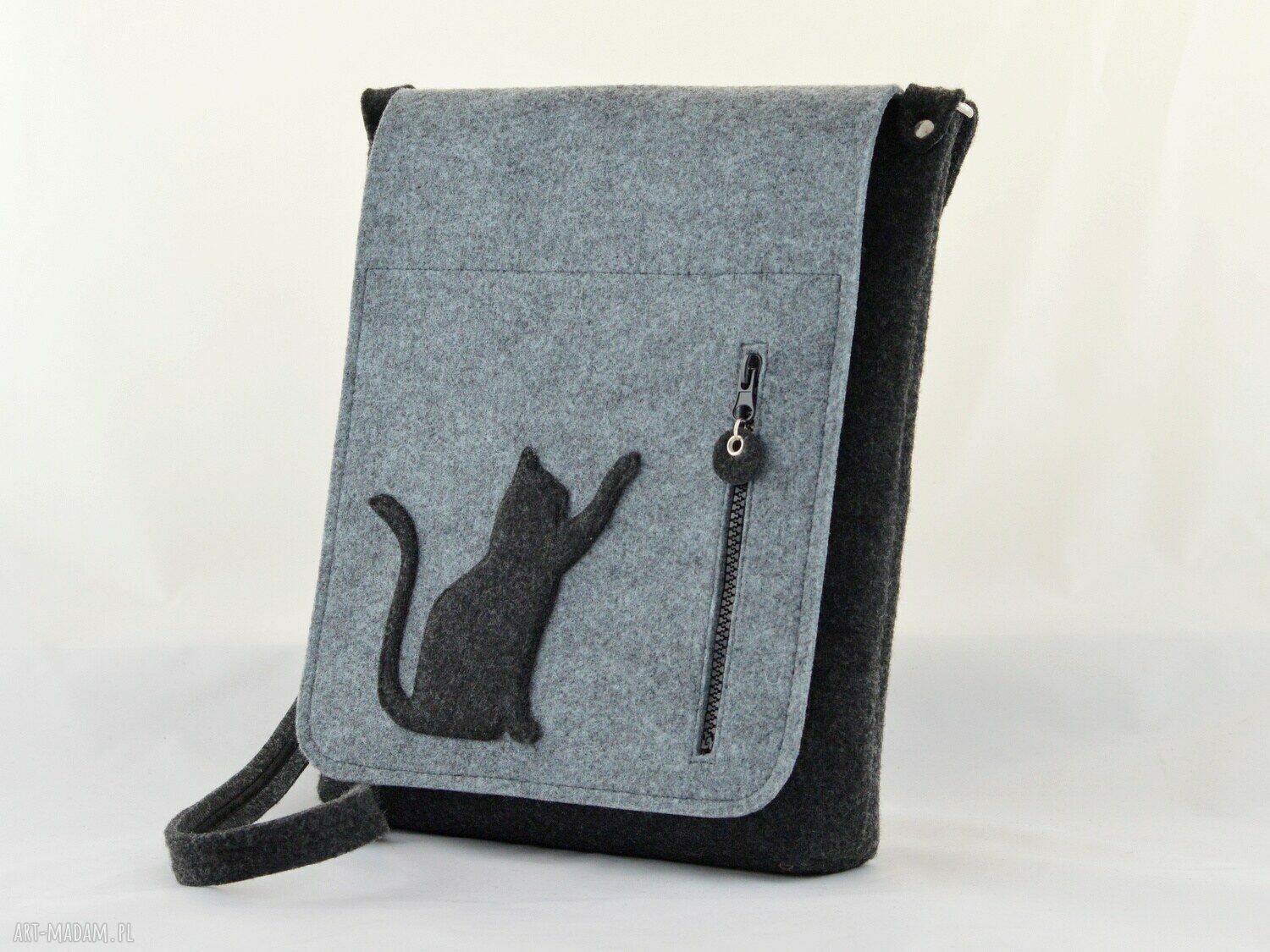 Torebka filcowa duża listonoszka z kotkiem HandMade