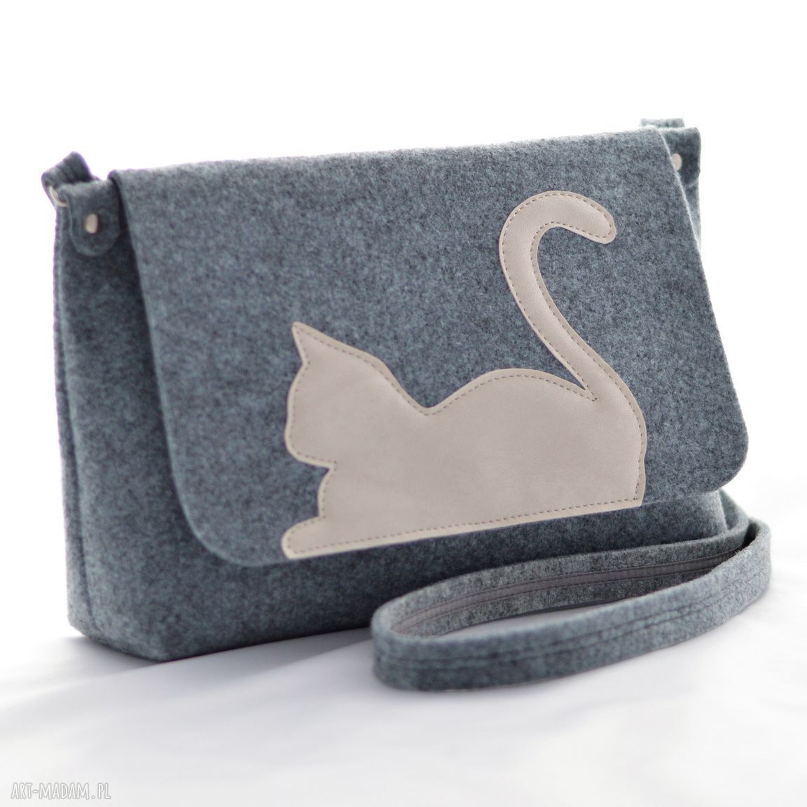 Filcowa listonoszka z kotkiem - beżowa torebka handmade