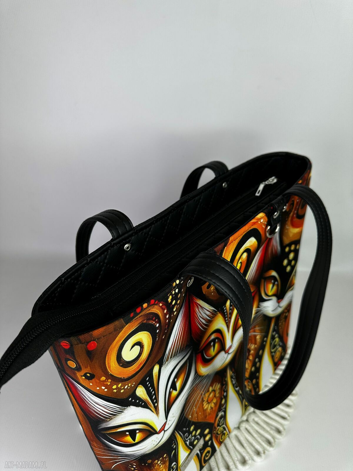 Torebka shopper A4 z kosmetyczką - kocie spojrzenia