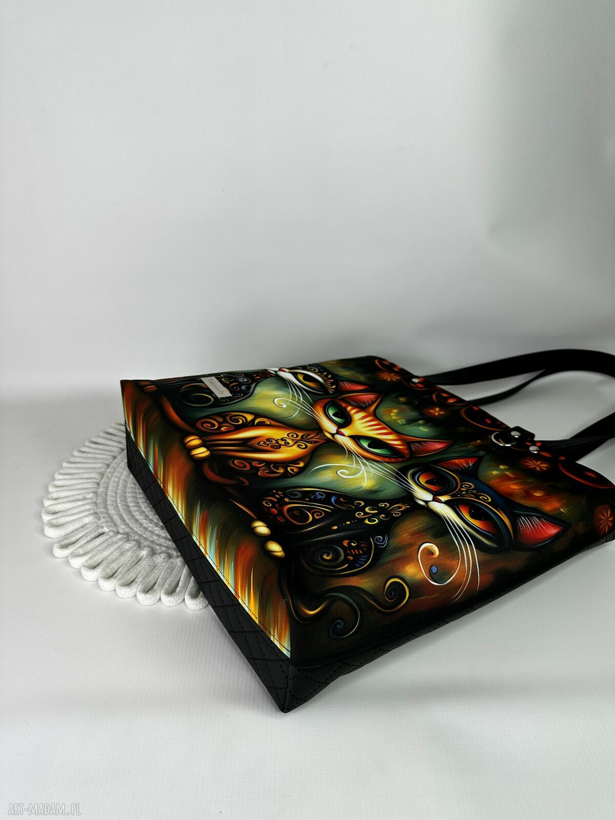 Torebka shopper A4 z kosmetyczką w koty na ramię