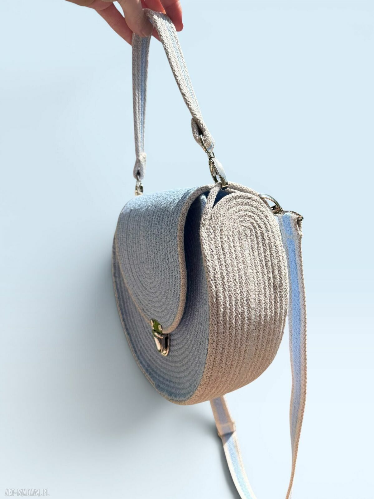 Torebka handmade z bawełnianego sznurka - Okrągła Błękitna