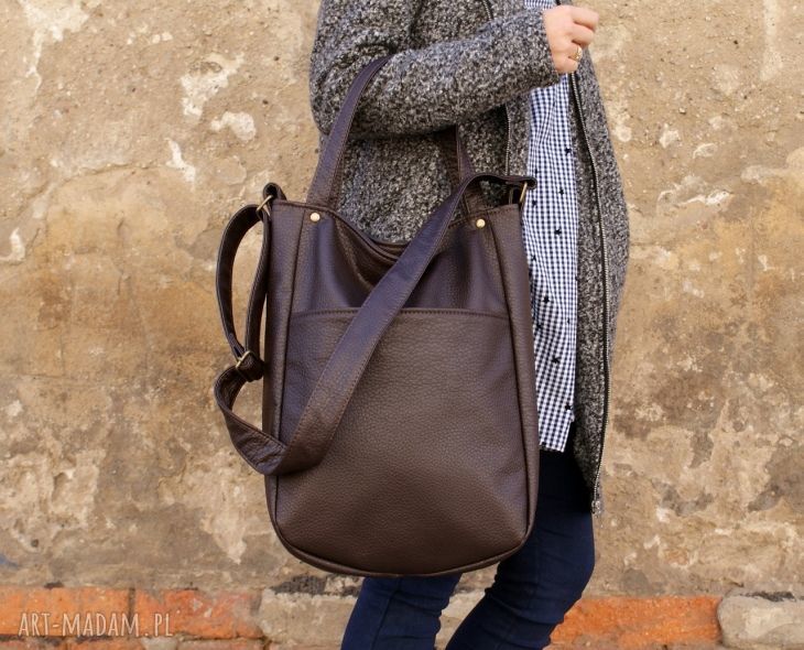 Iks pocket czekolada faktura vegan brąz torba torebka casual