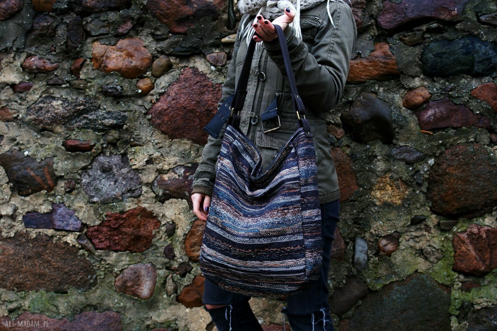 Ręcznie robiona torba brązowa w stylu Navaho - idealny prezent