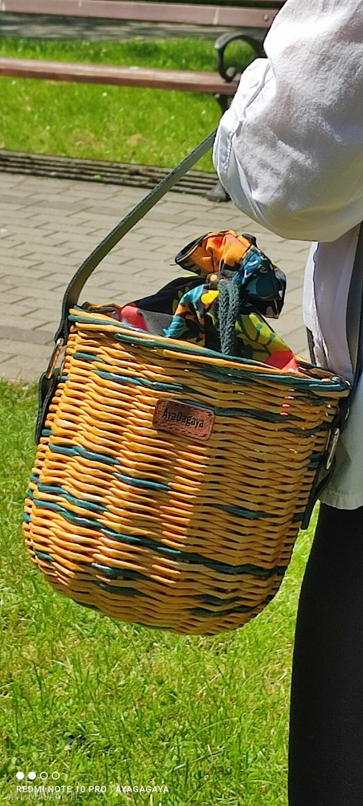 Torebka kubełek z wikliny papierowej z dodatkiem skóry