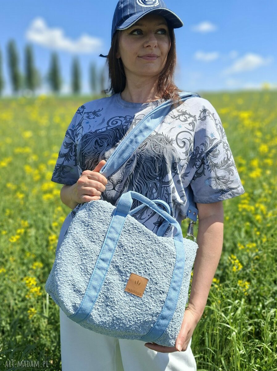 Torebka kuferek z tkaniny boucle - Niebieski travel bag