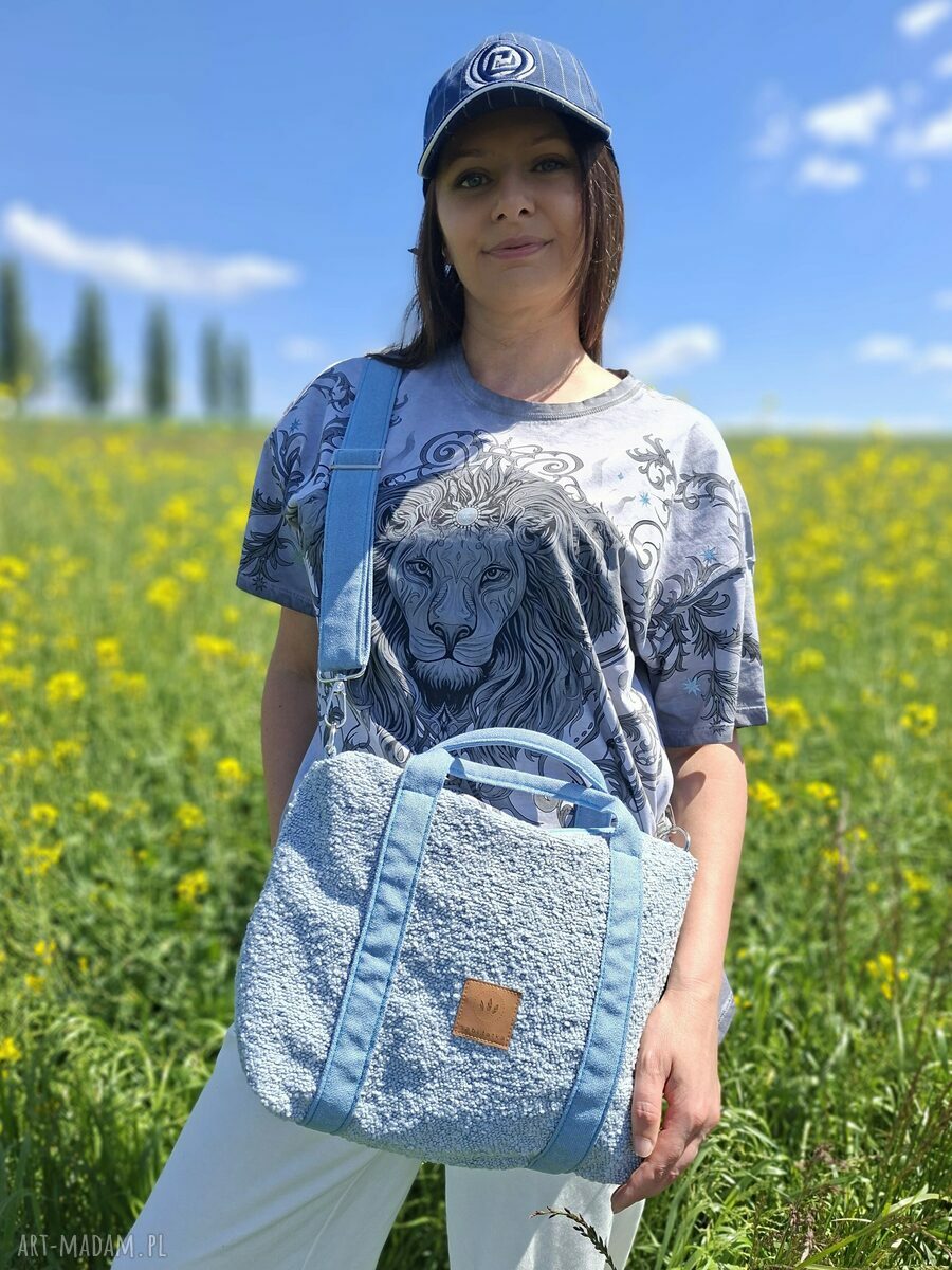 Torebka kuferek z tkaniny boucle - Niebieski travel bag