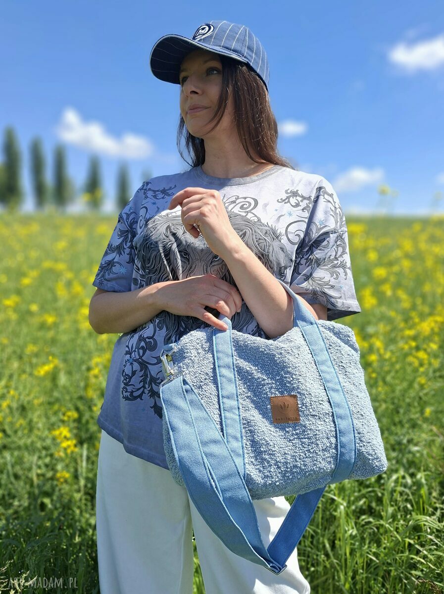 Torebka kuferek z tkaniny boucle - Niebieski travel bag