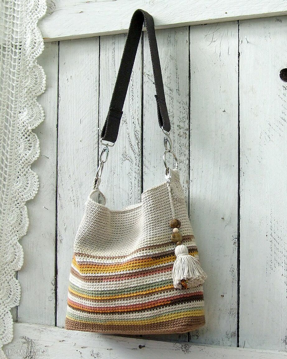 Torebka na ramię Pastelowe Lato - szydełkowa bawełniana handmade