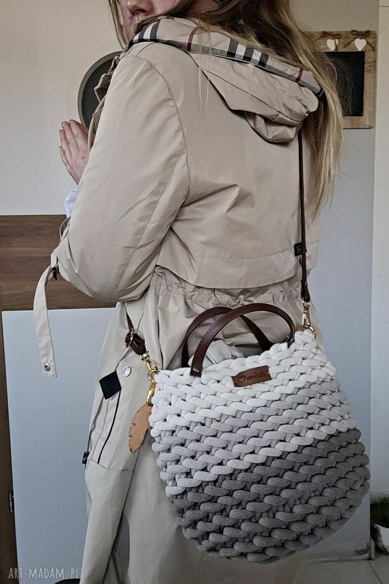 Torebka listonoszka Boho Wave Bag z sznurka bawełnianego w ombre beżowo-kawowym