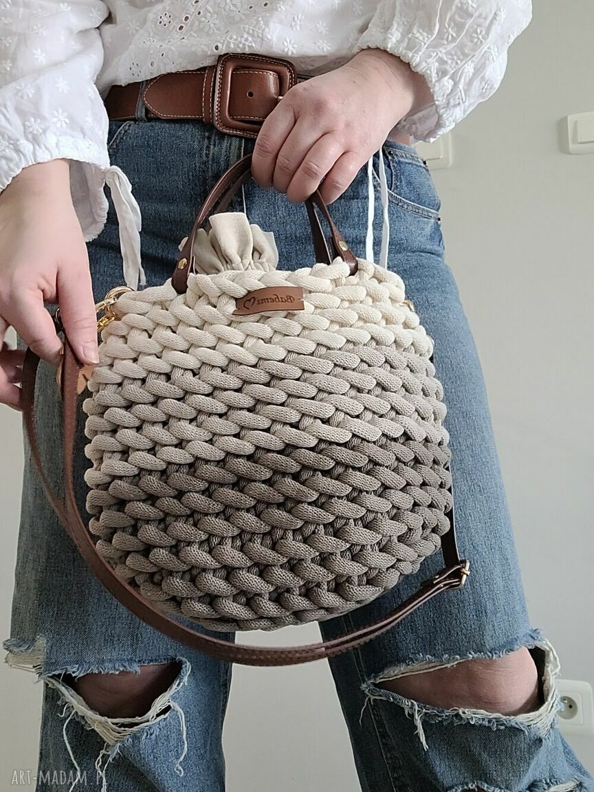Torebka listonoszka Boho Wave Bag z sznurka bawełnianego w ombre beżowo-kawowym