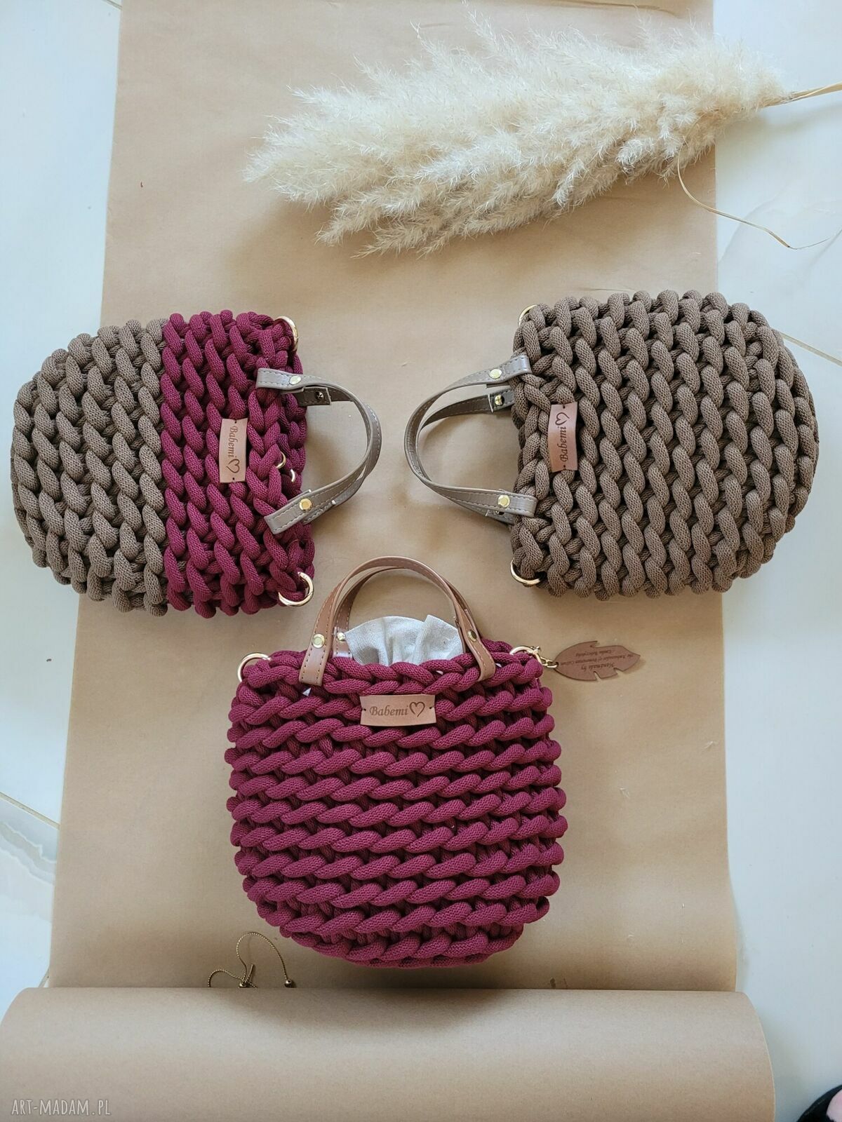 Torebka listonoszka Boho Wabe Bag MINI - burgundowa czerwone wino z sznurka