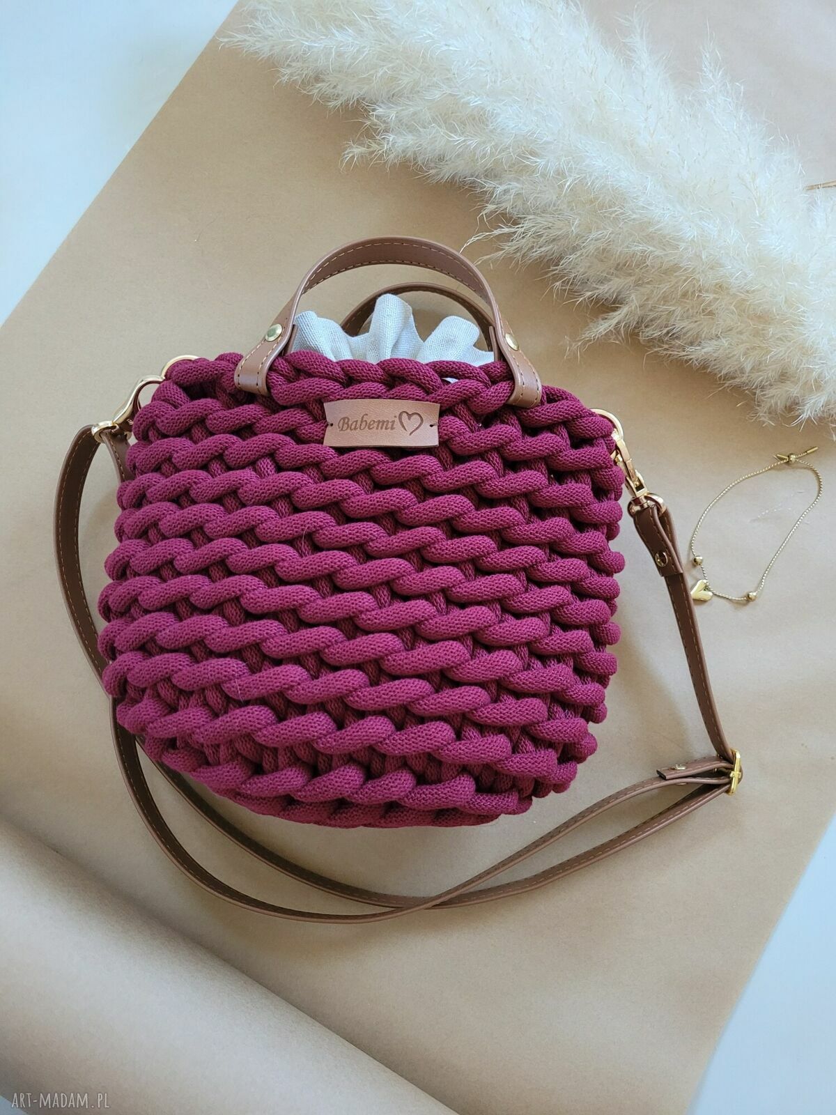 Torebka listonoszka Boho Wabe Bag MINI - burgundowa (czerwone wino) z sznurka