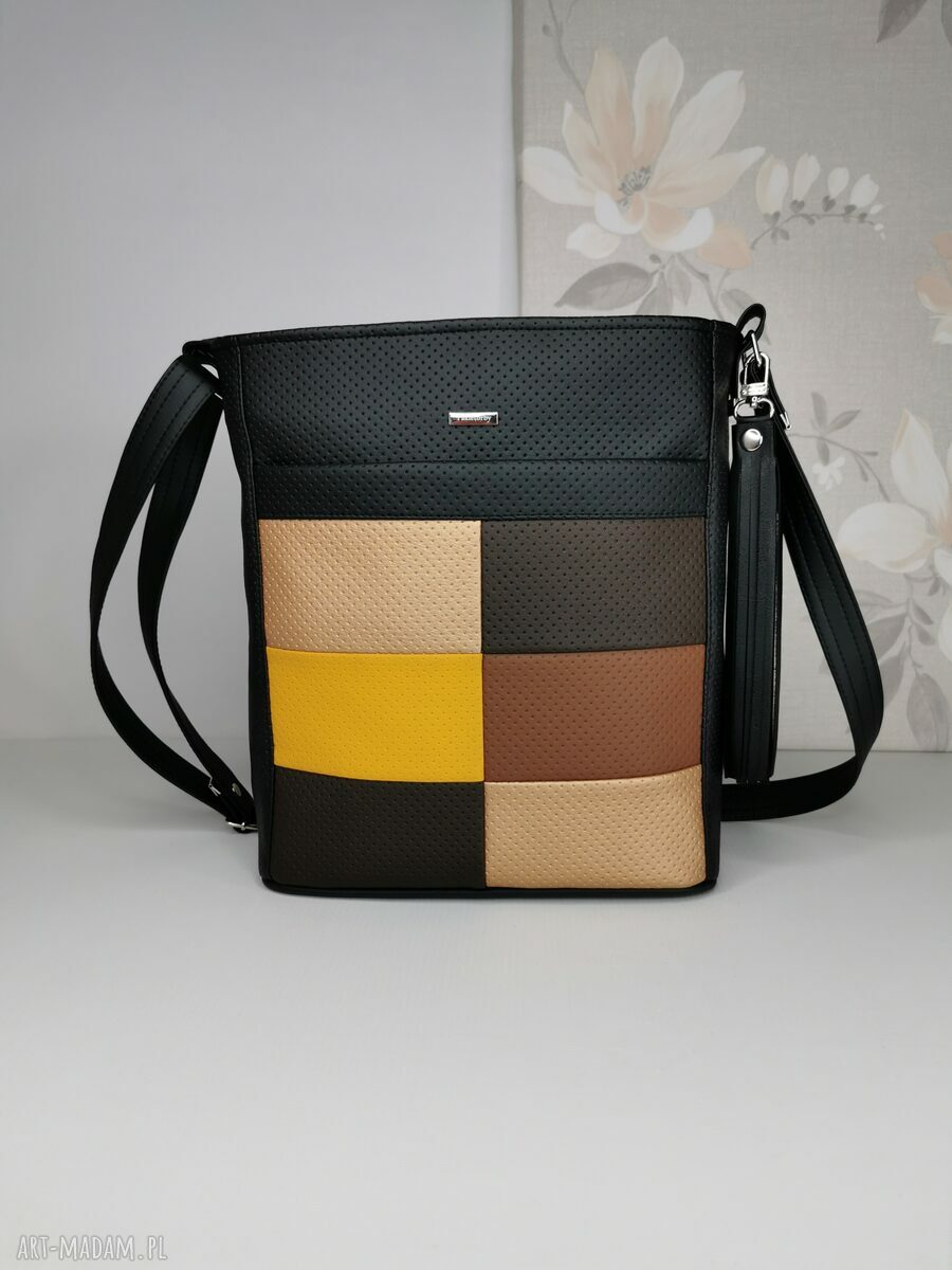 Torebka listonoszka damska z ekoskóry - patchwork na ramię
