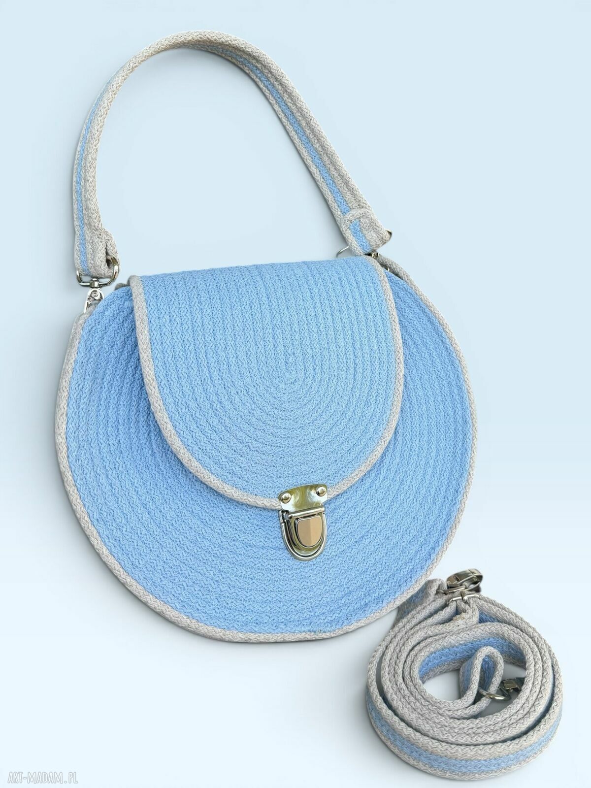 Torebka handmade z bawełnianego sznurka - Okrągła Błękitna