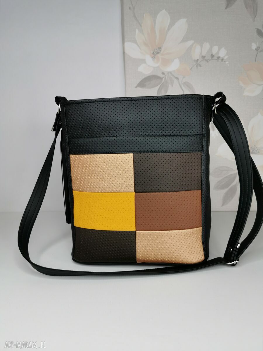 Torebka listonoszka damska z ekoskóry - patchwork na ramię
