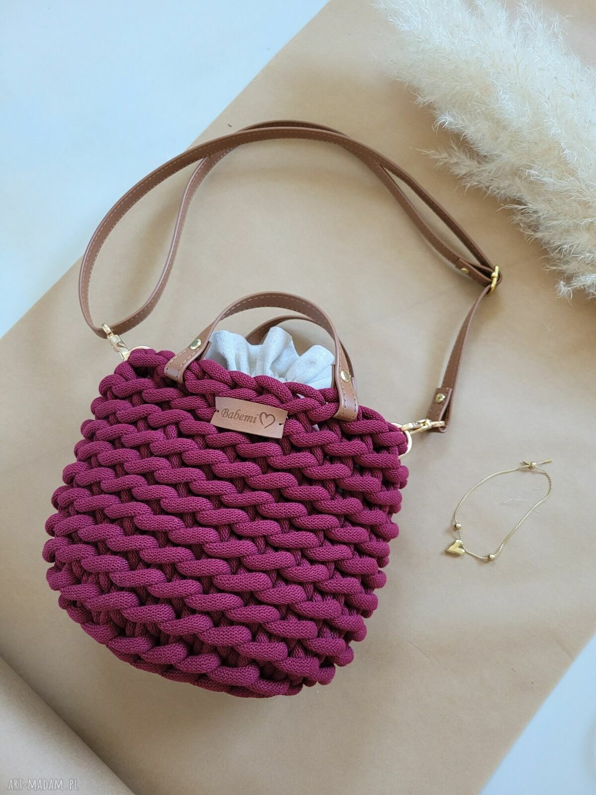 Torebka listonoszka Boho Wabe Bag MINI - burgundowa (czerwone wino) z sznurka
