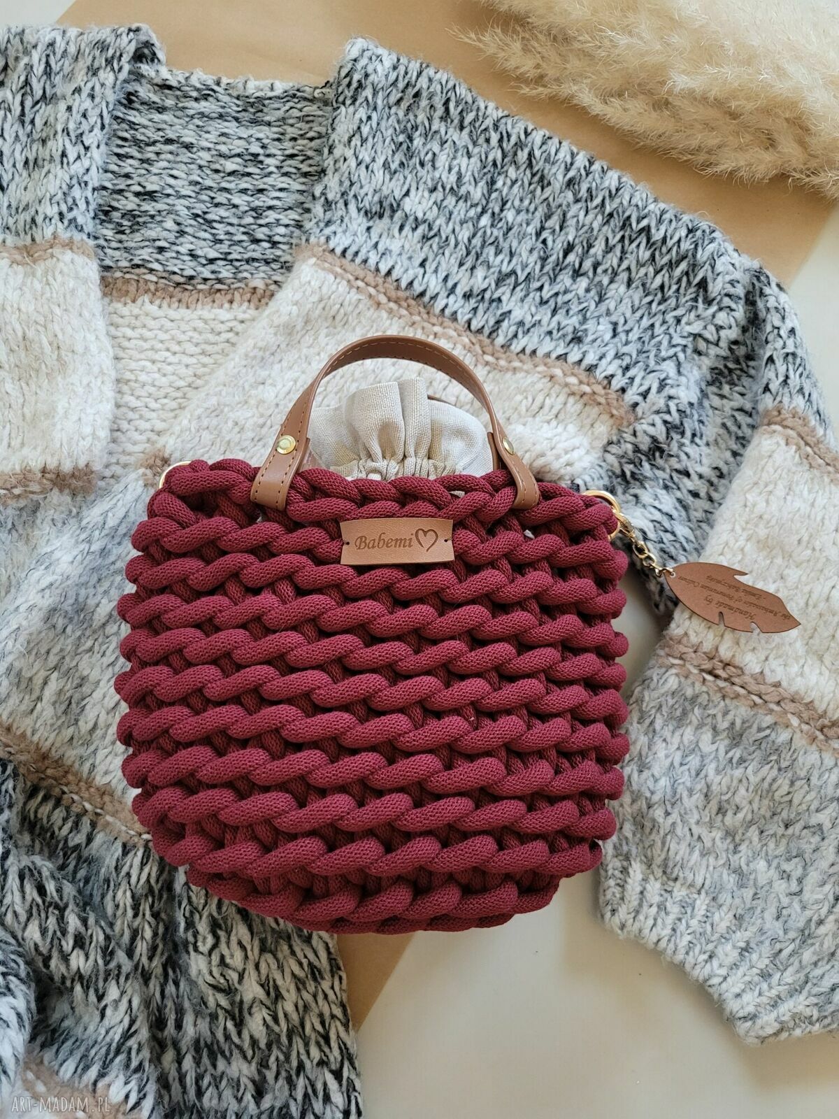 Torebka listonoszka Boho Wabe Bag MINI - burgundowa (czerwone wino) z sznurka