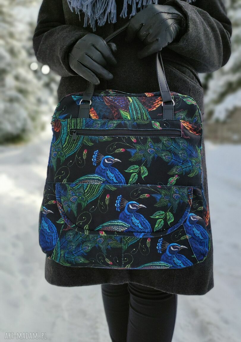 Torebka listonoszka ciemny szary i miętowy na ramię - handmade