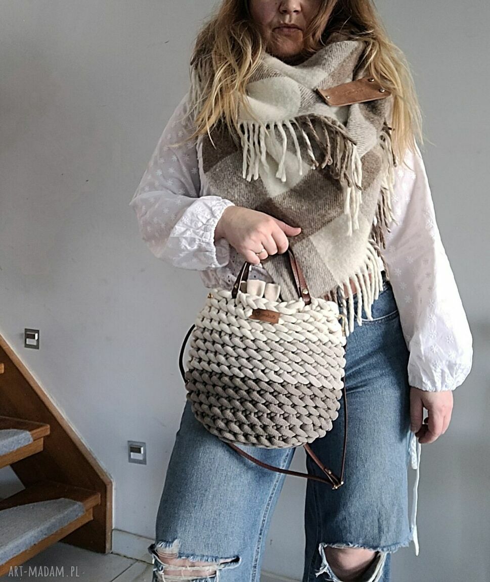 Torebka listonoszka Boho Wave Bag z sznurka bawełnianego w ombre beżowo-kawowym