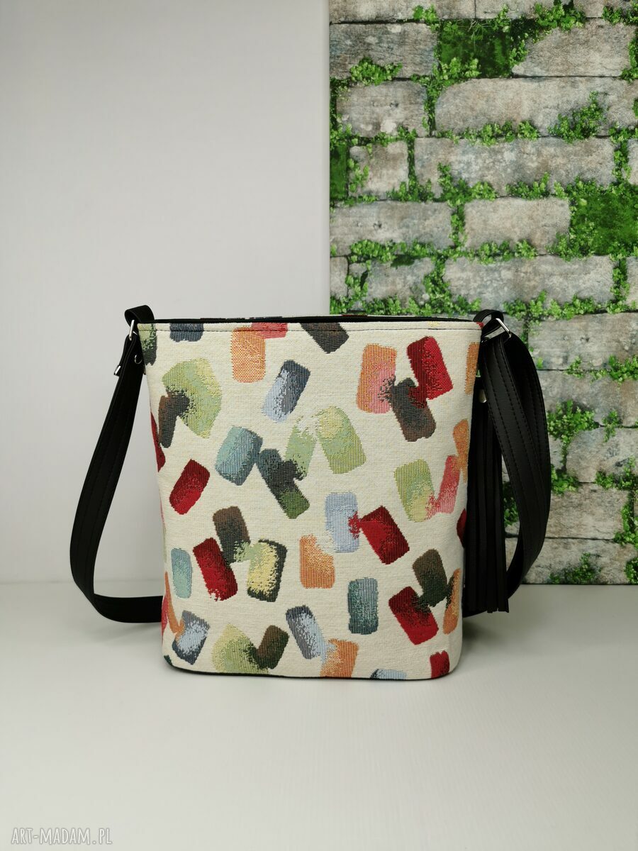 Torebka listonoszka na ramię z żakardu - geometryczny wzór