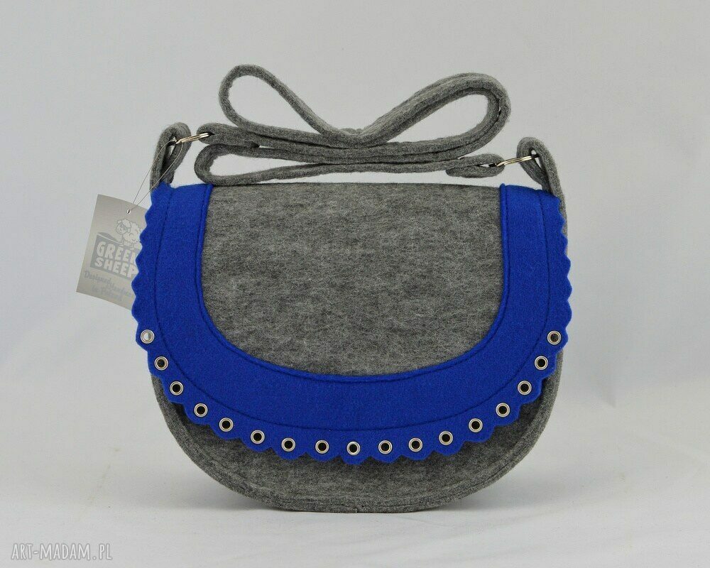 Torebka LISTONOSZKA z niebieską falbanką i oczkami kaletniczymi WYPRZEDAŻ hand made