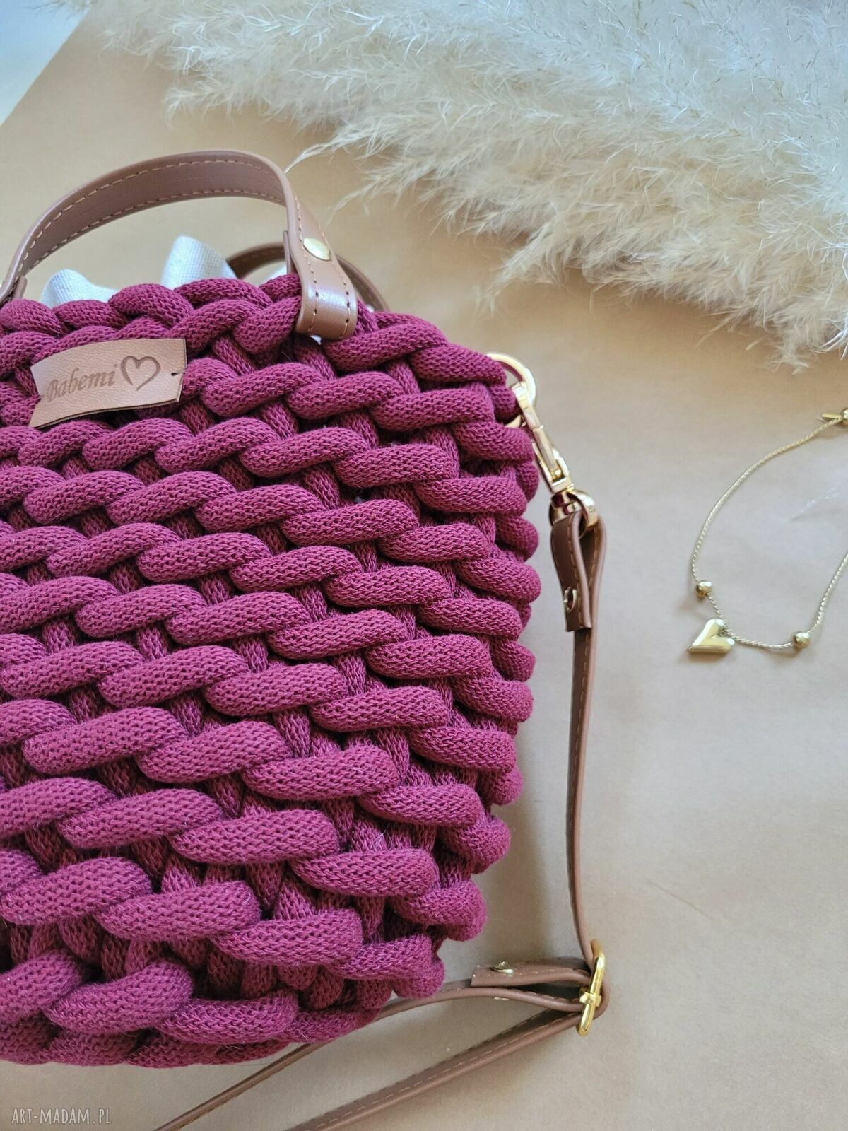 Torebka listonoszka Boho Wabe Bag MINI - burgundowa (czerwone wino) z sznurka