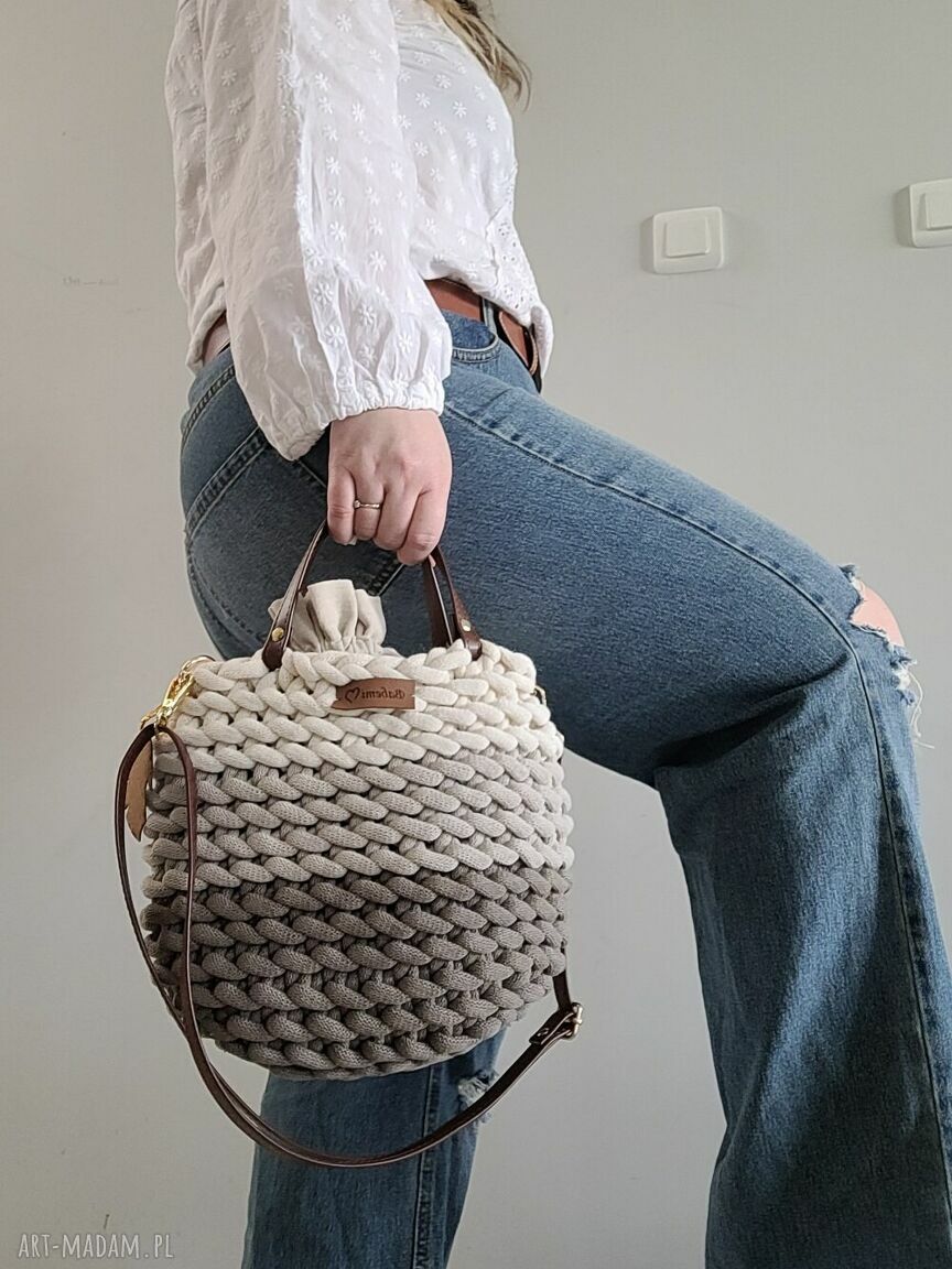 Torebka listonoszka Boho Wave Bag z sznurka bawełnianego w ombre beżowo-kawowym