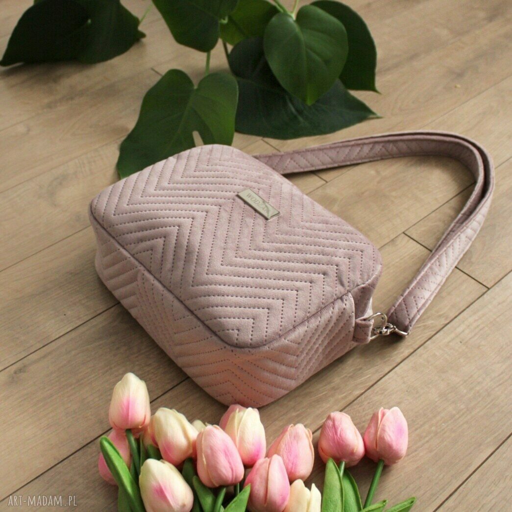 na ramię: Torebka listonoszka z wrzosowego weluru Ręcznie zrobione