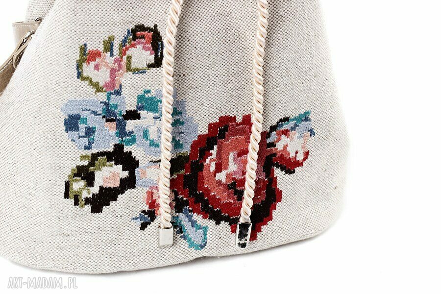 Lniana torebka na ramię Floral 421 - folk haft Farbotka