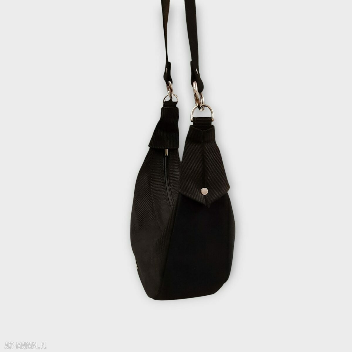 Czarna torebka damska listonoszka zamszowa U'CARMEN - bagietka na ramię (Unique Hand Made)