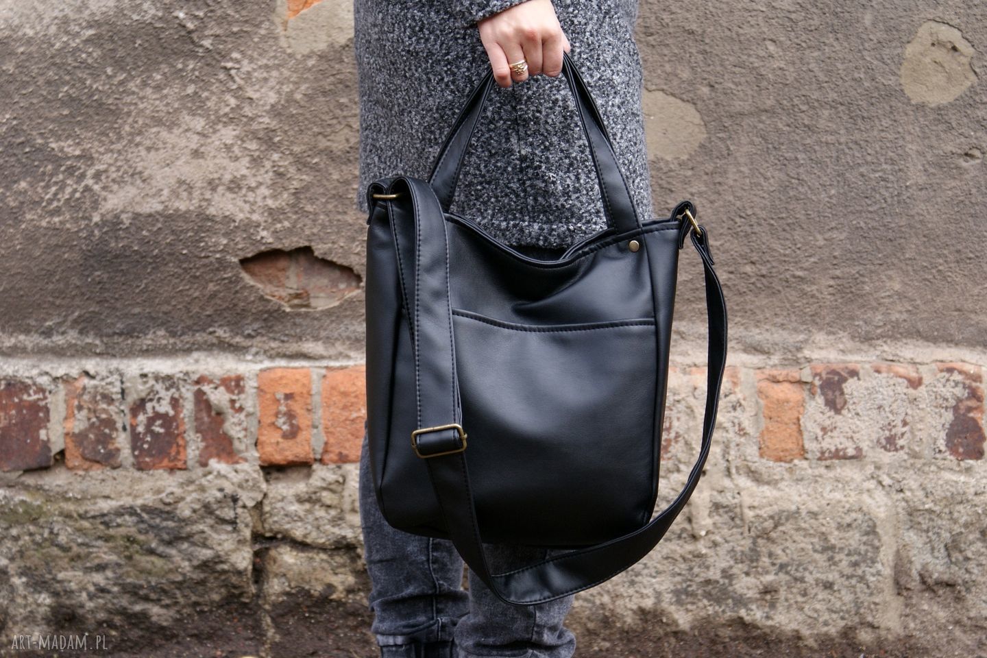 Miniks czerń gładki torba torebka minimal simple vegan boho