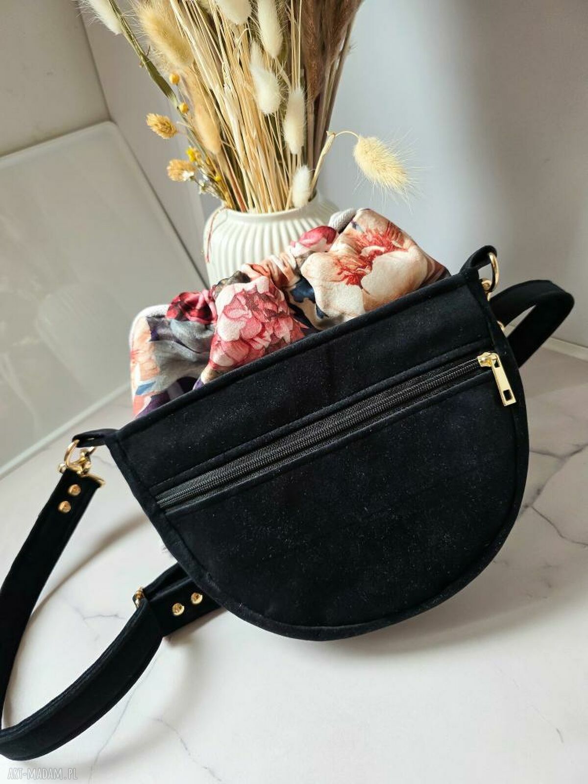 Torebka Moon z kominem w piwoniach - na ramię handmade