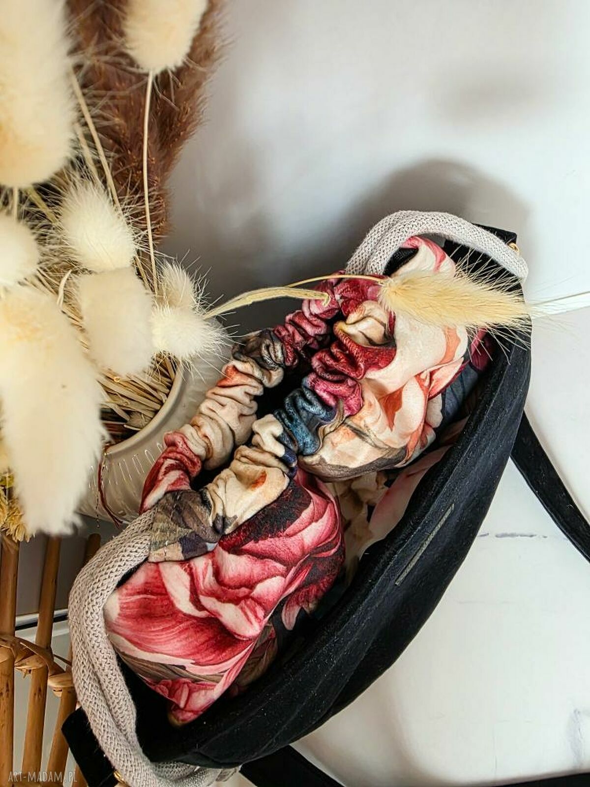 Torebka Moon z kominem w piwoniach - na ramię handmade