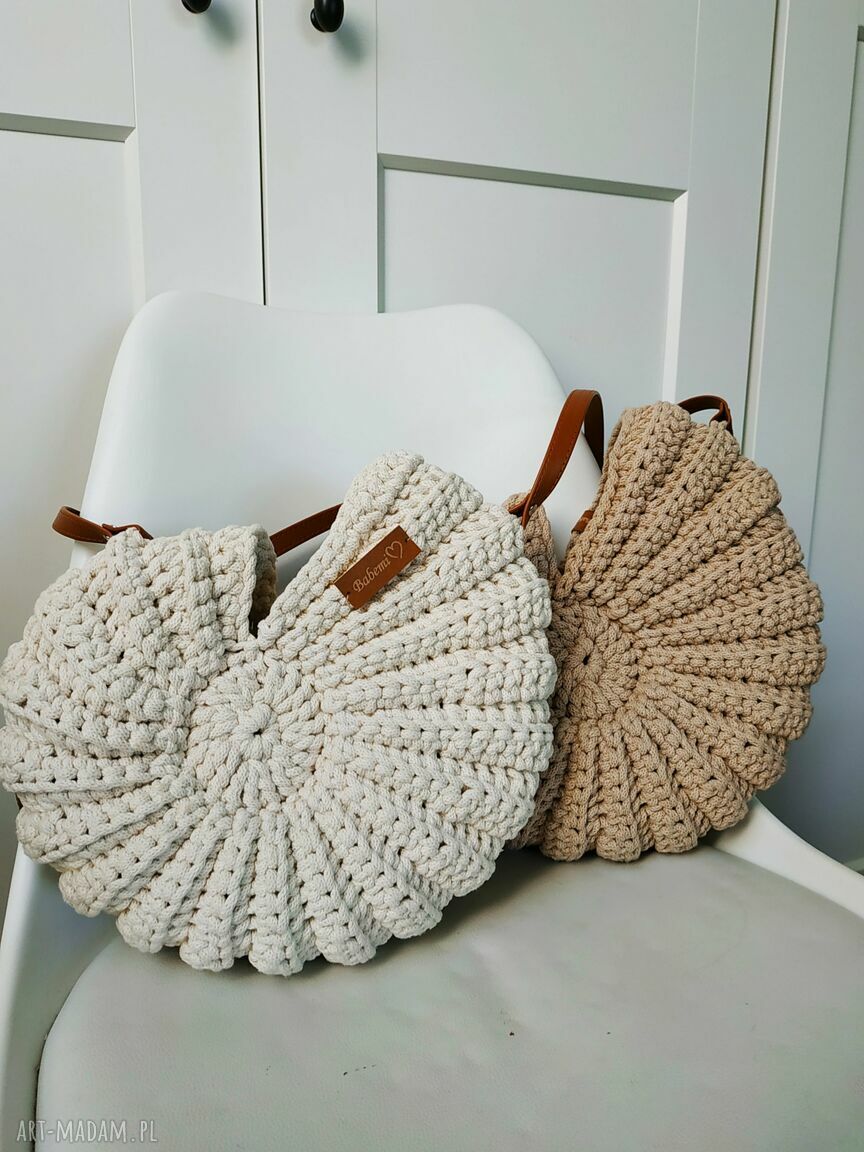 Torebka muszla ze sznurka bawełnianego ecru na ramię (Seashell Bag)