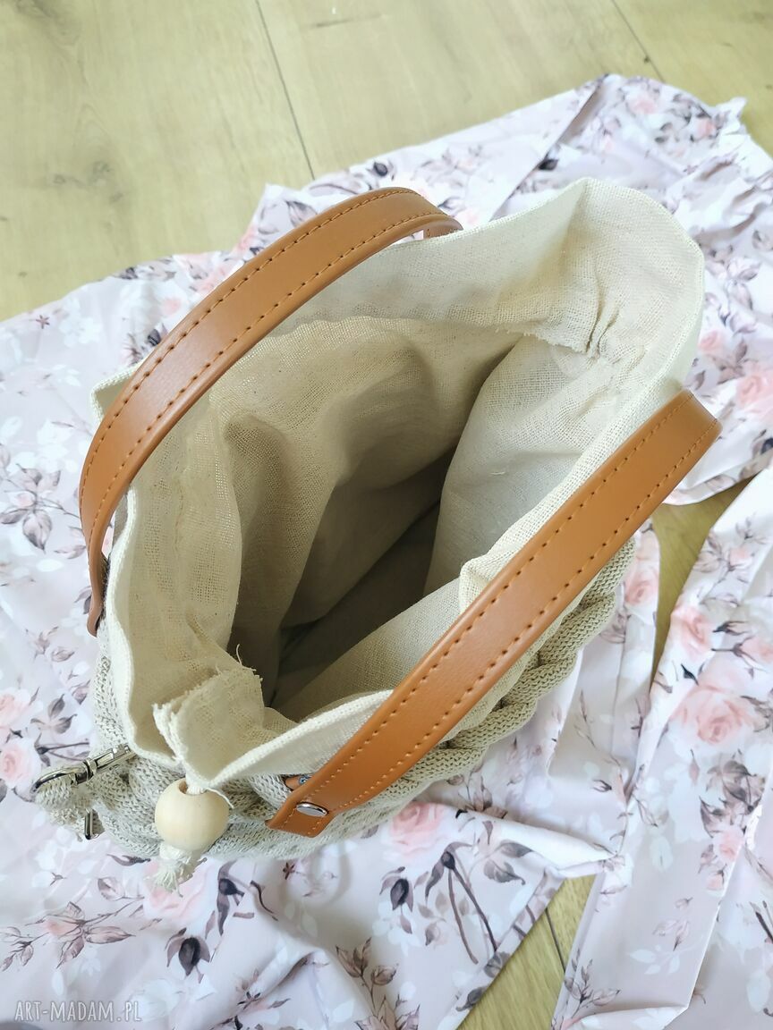 Beżowa torebka listonoszka Boho Weave Bag na ramię - ręcznie pleciona