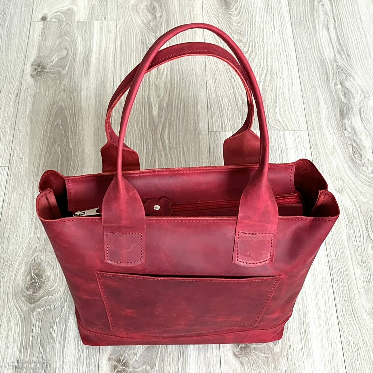 na ramię: Czerwona torba Shopperka ze skóry „Crazy Horse” ręczne wykonanie