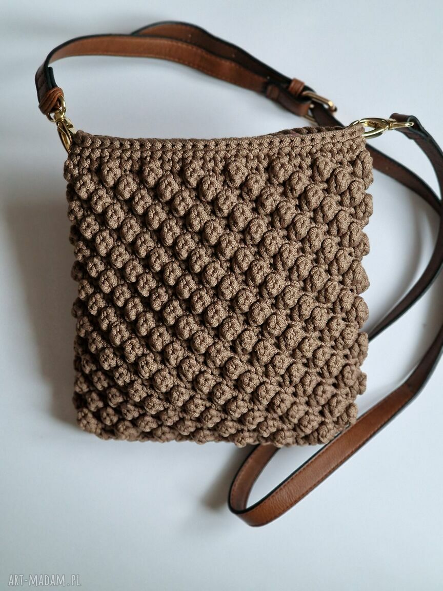 Brązowa torebka na ramię handmade ze sznurka z podszewką