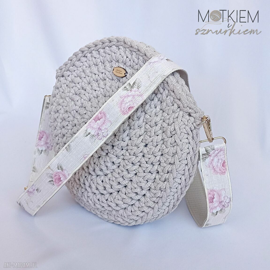 Torebka okrągła ze sznurka bawełnianego 25 cm - na ramię, handmade